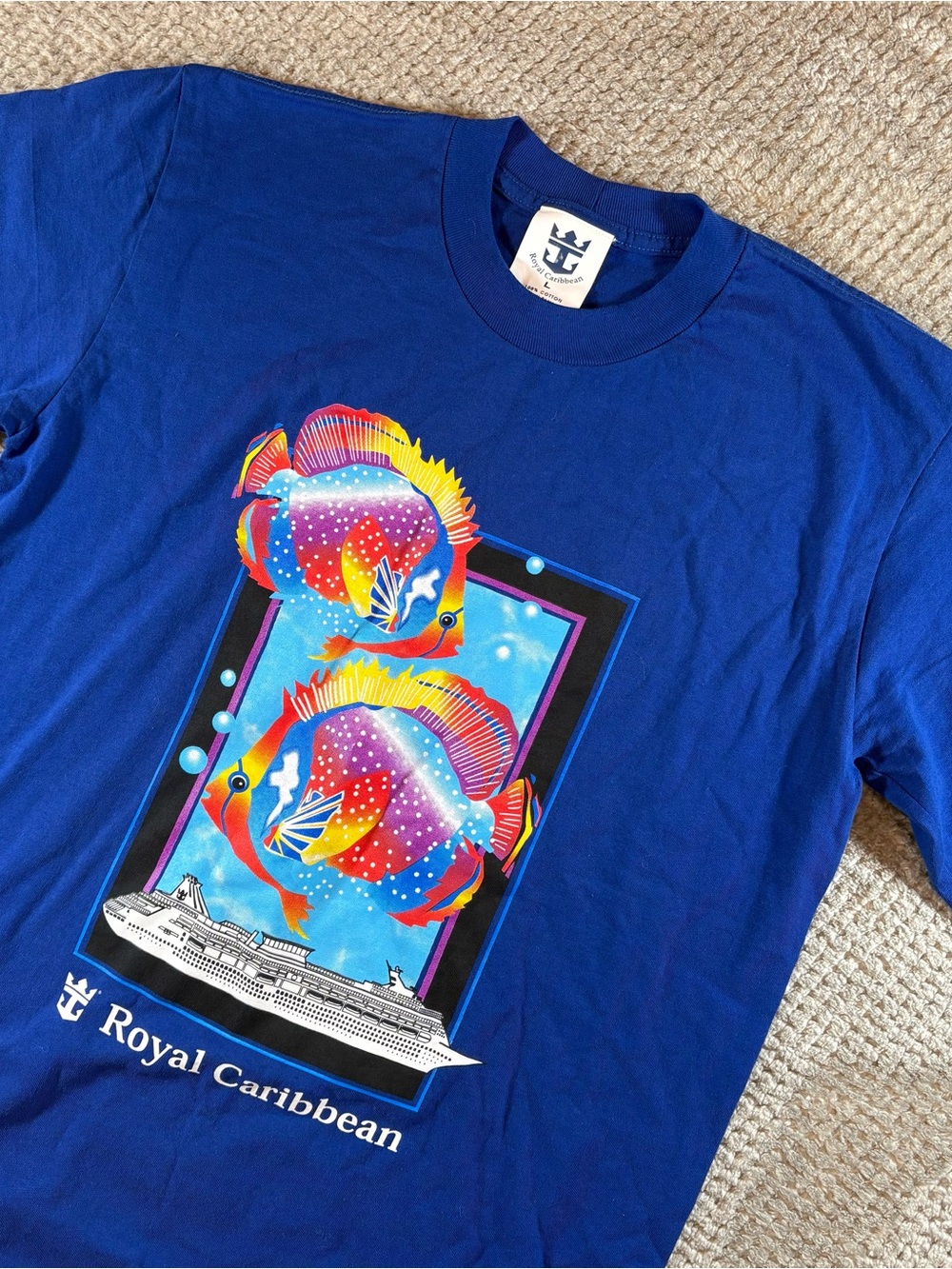 Royal Caribbean Men’s L Blue Graphic Tee with Colorful Tropical Fish